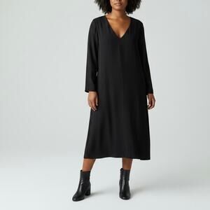 Marina Rinaldi Black V-Neck Midi Dress Size US18 (27) Italy Quiet Luxury
